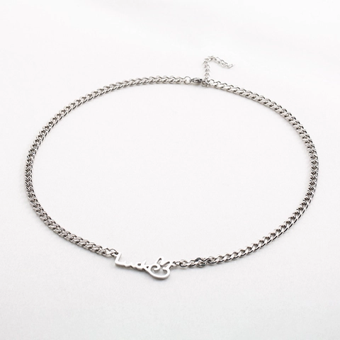 Stainless Steel Lucky Letter Rabbit Pendant Necklace Polished Silver Tone Cuban Curb Chain Hip Hop Jewelry For Unisex