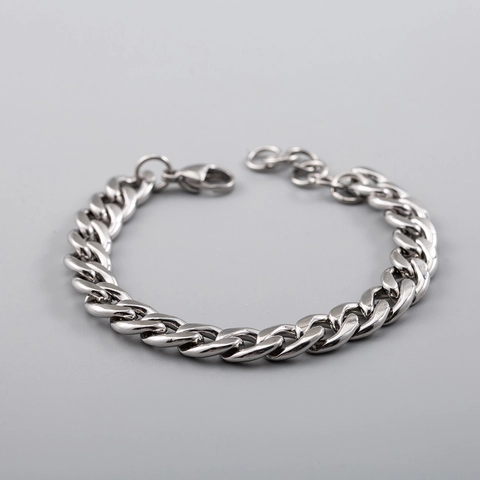 Bracciale a Maglia Cubana in Acciaio Inossidabile Hip Hop per Uomo Donna Braccialetto a Catena Argento Regolabile Gioielli