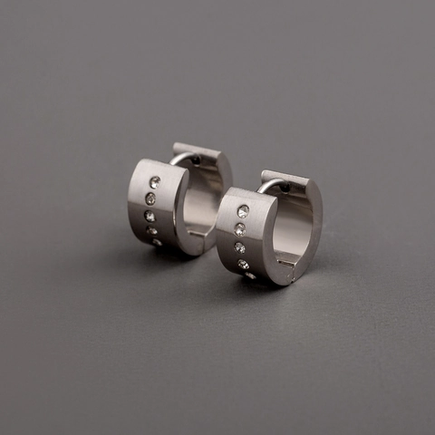 Men's Hip Hop Stainless Steel Brushed Rhinestone Huggie Hoop Earrings Minimalist Geometric Wide Surface Fashion Jewelry