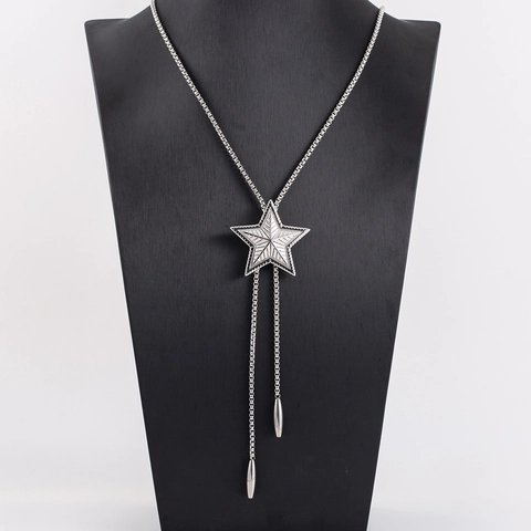 Stainless Steel 3D Star Pendant Bolo Tie Necklace Long Box Chain For Men Women Personalized Fashion Sweater Jewelry