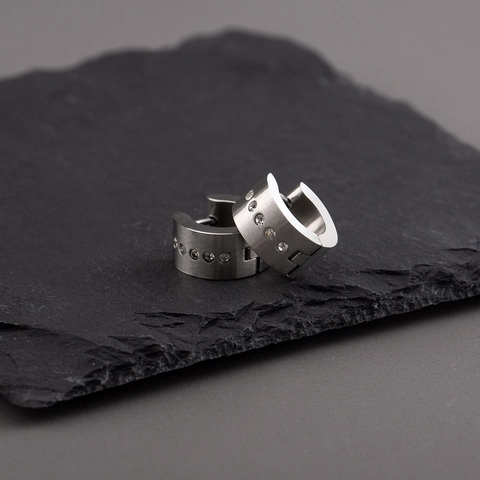 Men's Hip Hop Stainless Steel Brushed Rhinestone Huggie Hoop Earrings Minimalist Geometric Wide Surface Fashion Jewelry
