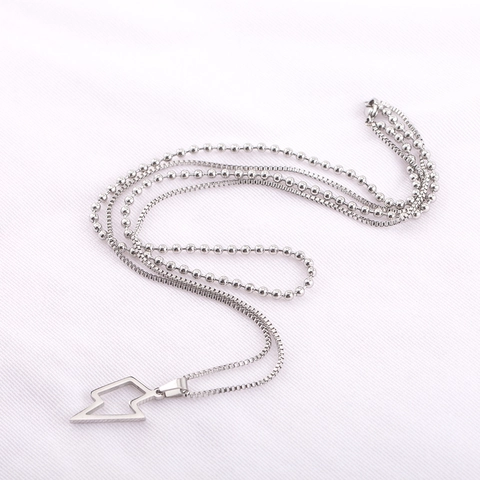 Hip Hop Edelstahl Blitz Anhänger Doppelschicht Halskette Für Herren Damen Silber Poliert Kugel Box Kette Trendiger Schmuck