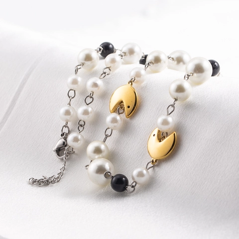 Hip Hop Edelstahl Perlenkette Für Damen Herren Mit Künstliche Perle Smiley Gesicht Anhänger Trendiger Modeschmuck