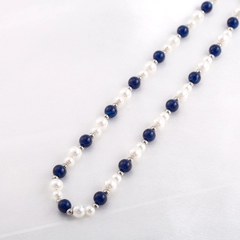 Neuer Chinesischer Stil Blau Weiß Künstliche Perle Geperlt Halskette Für Damen Herren Edelstahl Perlenkette Schmuck Geschenk