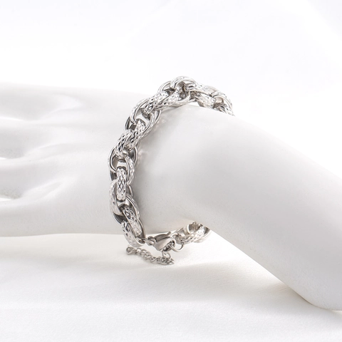 Bracciale da Uomo Pesante a Catena O in Acciaio Inossidabile Con Trama a Rombi Hip Hop Street Style Argento Lucidato