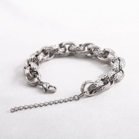 Bracciale da Uomo Pesante a Catena O in Acciaio Inossidabile Con Trama a Rombi Hip Hop Street Style Argento Lucidato