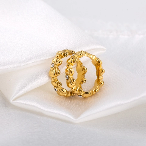 Bague Nœud Papillon en Acier Inoxydable Doux pour Femmes Plaqué Or Avec Strass Bague Chic Bijoux de Mode Elégants