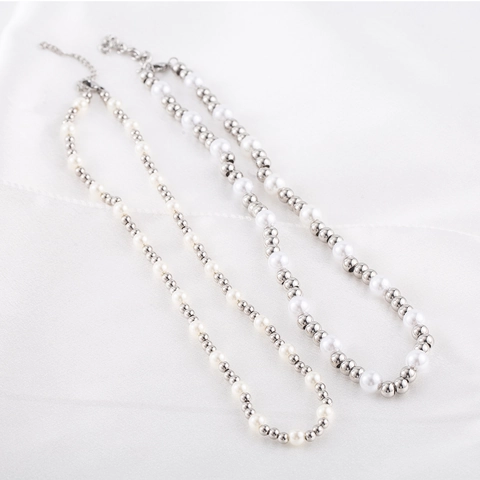 Minimalist 304 Stainless Steel Artificial Pearl Beaded Necklace For Men Women Trendy Choker Clavicle Chain Jewelry Gift
