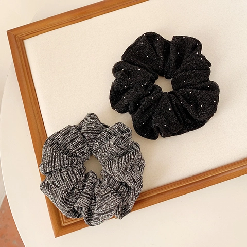 Eleganti Scrunchies a Righe Metalliche con Strass Fascia per Capelli in Tessuto Elastico Supporto per Coda di Cavallo Donna