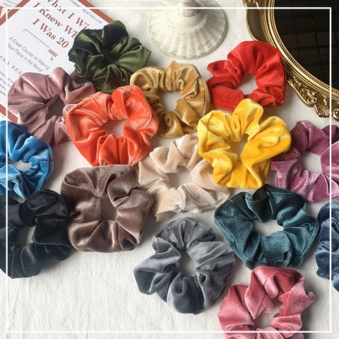 Handmade Velvet Scrunchies For Women High Elastic Gold Velvet Large Hair Ties Solid Color Hair Rings Fashion Hair Accessories