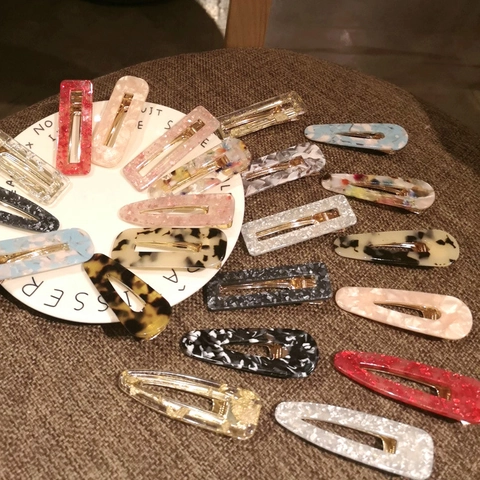 Acetate Marble Pattern Hair Clips Vintage Tortoiseshell Teardrop Rectangular Barrettes Sweet Korean Style Side Clips For Women