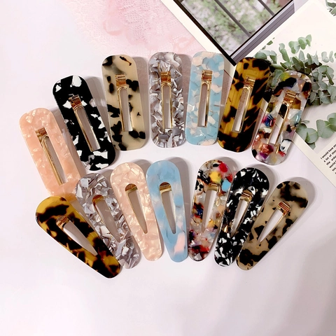 Acetate Marble Pattern Hair Clips Vintage Tortoiseshell Teardrop Rectangular Barrettes Sweet Korean Style Side Clips For Women