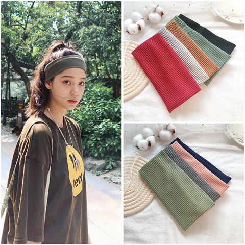 Vintage Ribbed Knitted Wide Headband For Women Elastic Solid Color Hair Band Soft Warm Turban Autumn Winter Hair Accessories
