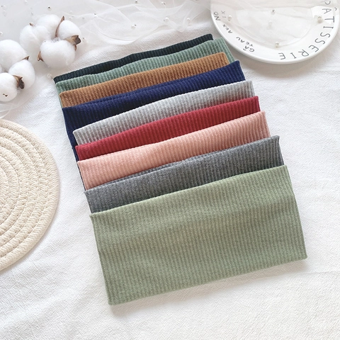 Vintage Ribbed Knitted Wide Headband For Women Elastic Solid Color Hair Band Soft Warm Turban Autumn Winter Hair Accessories