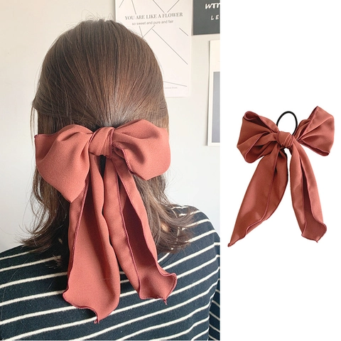 Elegante Chiffon Schleife Scrunchies Für Damen Pferdeschwanz Halter Elastische Haarbänder Langer Streamer Mode Haarschmuck