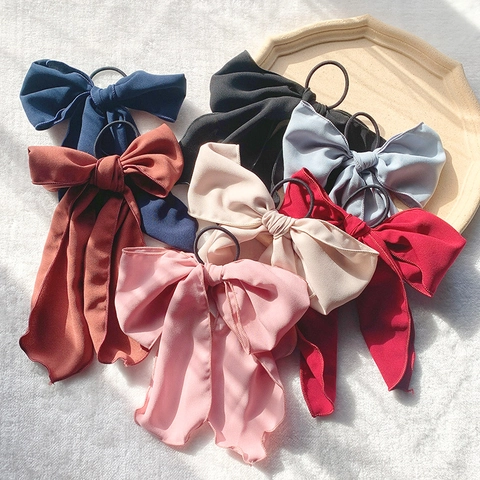 Elegante Chiffon Schleife Scrunchies Für Damen Pferdeschwanz Halter Elastische Haarbänder Langer Streamer Mode Haarschmuck