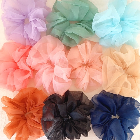 Korean Style Oversized Organza Scrunchies For Women Elegant Puffy Pleated Hair Ties Solid Color Hair Accessories