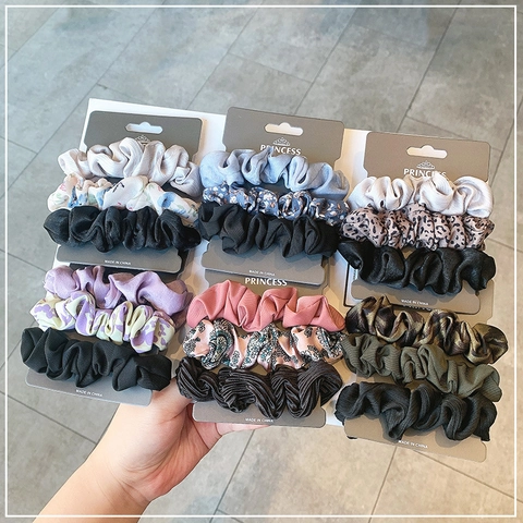 Ensemble de Scrunchies en Satin Vintage Français pour Femmes Élégants Chouchous Motif Léopard Floral Accessoires Cheveux Élastiques