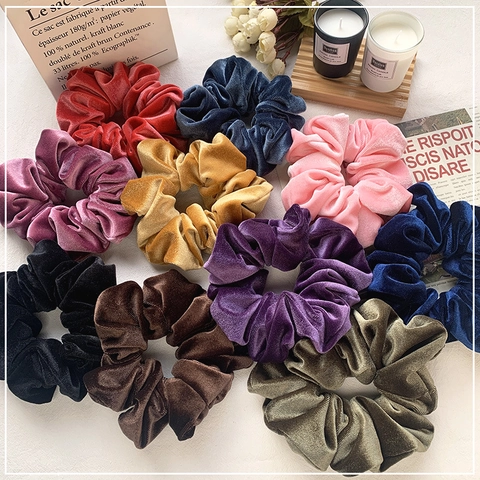 Oversized Solid Color Velvet Scrunchie Minimalist Soft Elastic Hair Band Large Pleated Hair Tie Scrunchies For Women Accessory