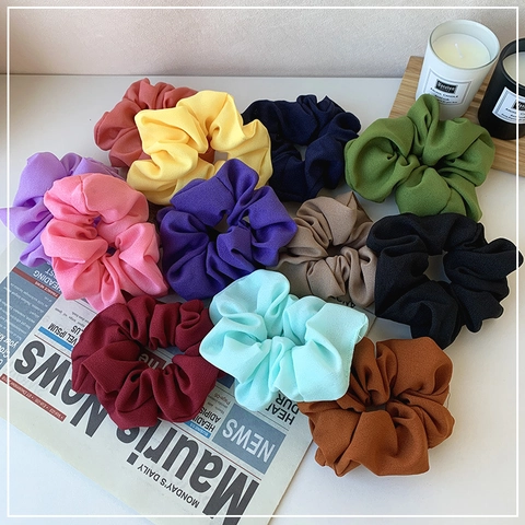 French Style Oversized Satin Scrunchies For Women Large Pleated Chiffon Hair Ties Elegant Elastic Hair Bands Accessories