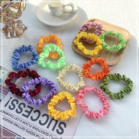 Solid Color Satin Scrunchies Hair Ties Elastic Hair Bands Ponytail Holders Gathered Hair Accessories For Women Girls Daily Use