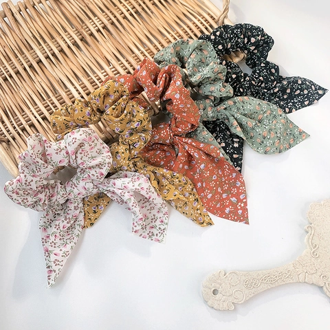 Coletero de Gasa con Estampado Floral y Lazo Largo Cinta Orejas de Conejo Elástico para el Pelo Dulce para Mujeres Niñas Accesorio