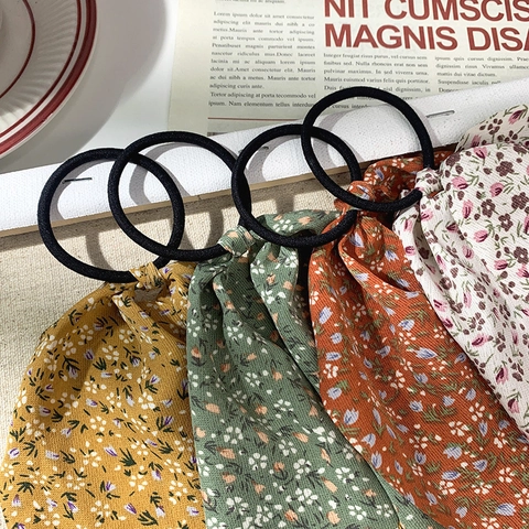 Koreanischer Stil Blumig Schleife Haargummis Mit Langen Streamer Gaze Band Elastische Haarbänder Für Damen Süßer Haarschmuck