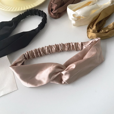 Damen Retro Satin Kreuzknoten Stirnband Elastisch Faux Seide Haarband Einfarbig Koreanischer Stil Mode Haarschmuck