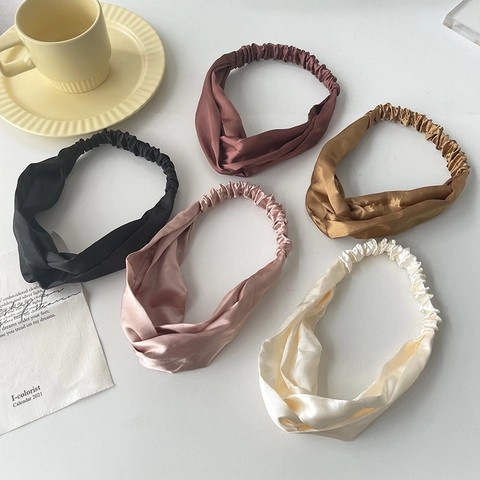 Damen Retro Satin Kreuzknoten Stirnband Elastisch Faux Seide Haarband Einfarbig Koreanischer Stil Mode Haarschmuck