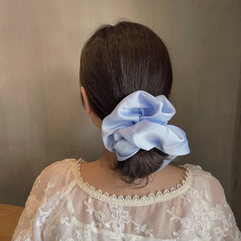 Coleteros de Satén Extragrandes con Elegancia Francesa para Mujer Color Sólido Tacto de Seda Gomas de Pelo Elásticas Grandes Accesorios de Pelo Plisados de Moda