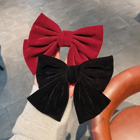 Vintage Velvet Large Bow Hair Clip For Women Elegant Solid Color French Spring Clip Retro Ponytail Top Clip Hair Accessories
