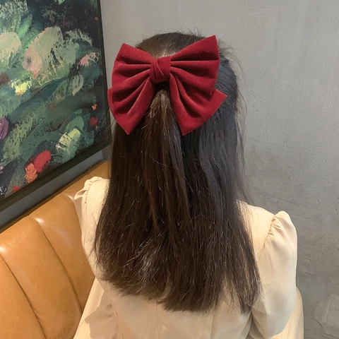 Vintage Velvet Large Bow Hair Clip For Women Elegant Solid Color French Spring Clip Retro Ponytail Top Clip Hair Accessories