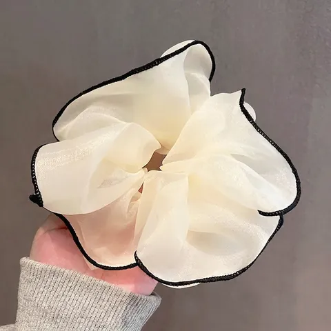 Large Organza Silk Yarn Scrunchie For Women Oversized Pleated Hair Tie With Contrast Edging Elegant Ponytail Holder Hair Accessories