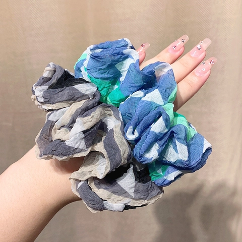 Women Contrast Color Pleated Organza Scrunchies Large Size Chiffon Hair Ties Ins Style Sweet Colorful Hair Accessories
