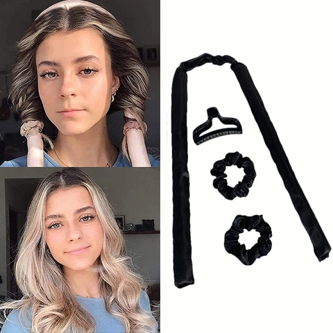 Hitzefreier Satin Lockenwickler Mit Haargummis Und Clip Weicher Schwamm Lockenstab Für Wellen Haarstyling Tools Für Damen