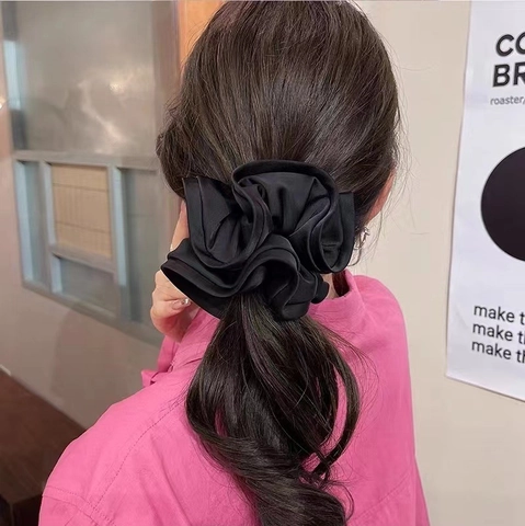 Coletero de Satén Extragrande Estilo Francés Elegante Diadema Elástica Plisada para Mujer Textura de Satén Color Sólido Accesorios para el Cabello