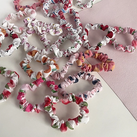 Cute Printed Fabric Hair Scrunchies Fresh Fruit Floral Pattern Simple Elastic Ponytail Holder Daily Versatile Headwear For Women