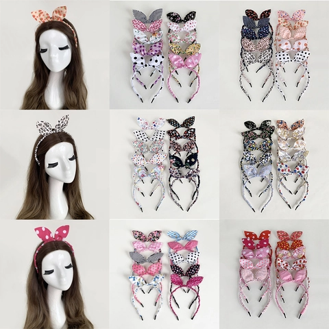 Cerchietti per Capelli da Bambina in Stoffa con Orecchie da Coniglio e Fiocco Motivo Floreale a Pois Accessorio per Bambini