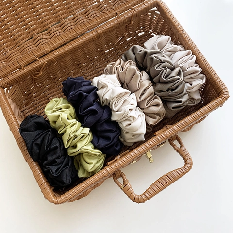 Elegant Satin Pleated Scrunchie Large Handmade Hair Tie High Elasticity Solid Color Lustrous Hair Accessories For Women