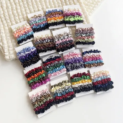 Juego de Coleteros de Seda de Satén para Mujer Cintas para el Pelo de Alta Elasticidad Color Sólido Lazos para el Pelo Elegantes Hechos a Mano