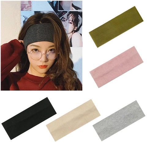 Solid Color Ribbed Cotton Headband Elastic Wide Sweatband Yoga Running Sports Hair Band For Women Men Workout Headwear Accessory