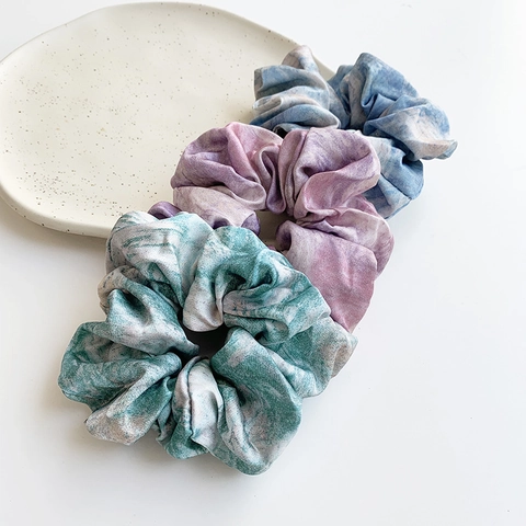 Tie Dye Satin Scrunchies For Women Marble Pattern Elastic Hair Ties Silk Like Fabric Ponytail Holder Hair Accessories
