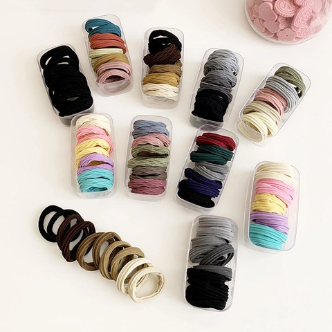 High Elastic Seamless Hair Ties Set For Women Durable Ribbed Ponytail Holders Hair Scrunchies With Storage Box Headwear