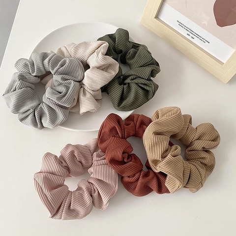 Coletero de Punto Acanalado Color Morandi Banda Elástica para el Pelo Tela Suave Plisado Accesorio de Pelo Minimalista
