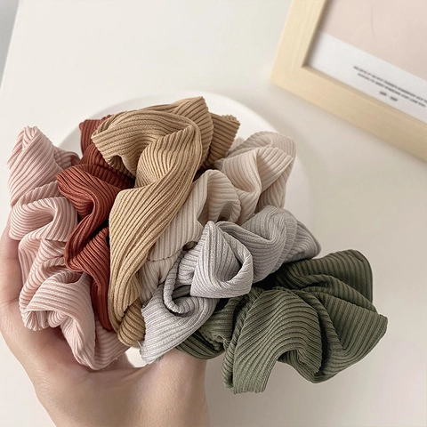 Coletero de Punto Acanalado Color Morandi Banda Elástica para el Pelo Tela Suave Plisado Accesorio de Pelo Minimalista