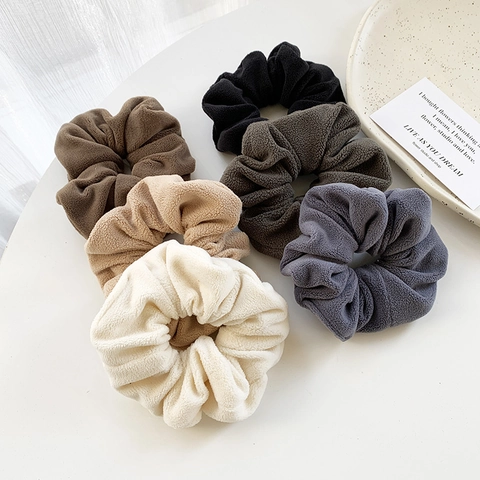 Vintage Velvet Fabric Hair Scrunchies For Women Elegant Solid Color Plaid Polka Dot Hair Ties Elastic Ponytail Holder