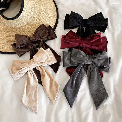 Molletta per Capelli a Fiocco Grande in Velluto Stile Coreano Donna Elegante Vintage con Nastro Lungo Accessori Capelli