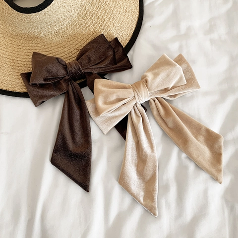 Molletta per Capelli a Fiocco Grande in Velluto Stile Coreano Donna Elegante Vintage con Nastro Lungo Accessori Capelli