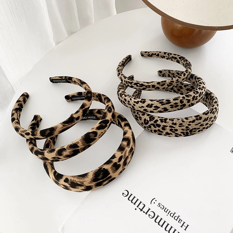 Serre-tête en Tissu Imprimé Léopard pour Femmes Vintage Fait à la Main Large Épaissi Élastique Durable Accessoires de Coiffure