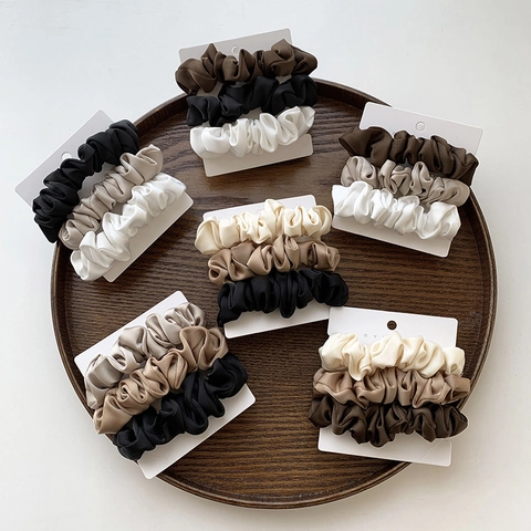 Chouchous en Satin Soyeux pour Femmes Style Français Minimaliste Élastiques à Cheveux Tons Terreux Accessoires pour Cheveux